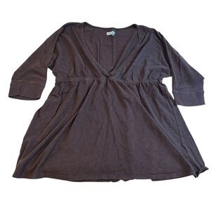 y2k vintage old navy brown long sleeve v neck baby doll top fairy grunge fall